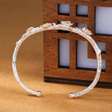 925 Silver Flower Cuff Bracelet Women Accessories