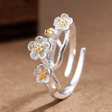 925 Silver Flower Cuff Bracelet Women Accessories