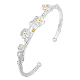 925 Silver Flower Cuff Bracelet Women Accessories