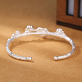 925 Silver Flower Cuff Bracelet Women Accessories