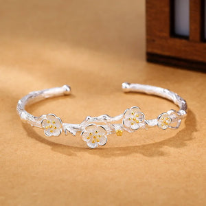 925 Silver Flower Cuff Bracelet Women Accessories