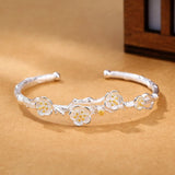 925 Silver Flower Cuff Bracelet Women Accessories