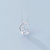 925 Silver Crystal Cat Pendant Necklace Chain Jewelry