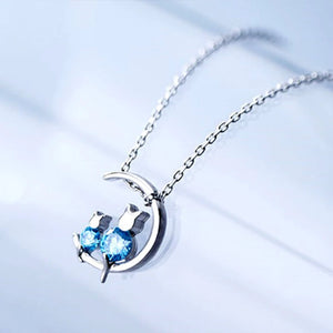 925 Silver Crystal Cat Pendant Necklace Chain Jewelry