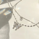 925 Silver Diamond Butterfly Double-Layer Necklace