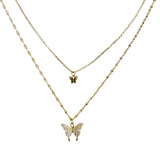 925 Silver Diamond Butterfly Double-Layer Necklace