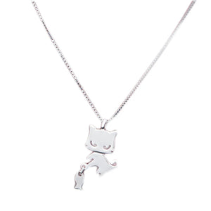925 Silver Cat & Fish Pendant Necklace Women Party Jewelry