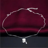 925 Silver Cat & Fish Pendant Necklace Women Party Jewelry