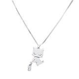 925 Silver Cat & Fish Pendant Necklace Women Party Jewelry