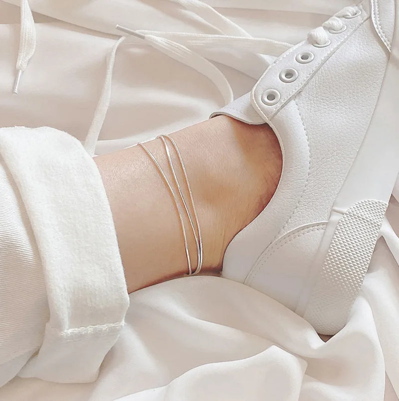 925 Silver Multi-layer Snake Bone Anklet Women Jewelry