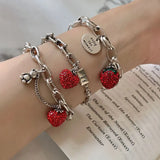 925 Silver Strawberry Crystal Bear Tag Bracelet Women's Jewelry