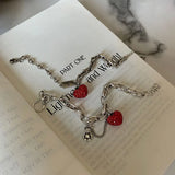 925 Silver Strawberry Crystal Bear Tag Bracelet Women's Jewelry