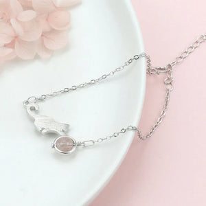 925 Silver Cat Bracelet with Strawberry Moonstone Crystal