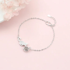 925 Silver Cat Bracelet with Strawberry Moonstone Crystal