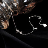 925 Sterling Silver Flash Diamond Bow Bracelet Women's Adjustable