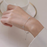 925 Sterling Silver Flash Diamond Bow Bracelet Women's Adjustable