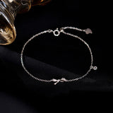 925 Sterling Silver Flash Diamond Bow Bracelet Women's Adjustable