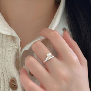 925 Silver Flower Drip Glaze Ring Zircon Jewelry Gift