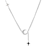 925 Silver Frosted Moon Star Pendant Small Necklace