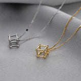 925 Silver Cube Necklace Women Golden Square Pendant Chain Wedding