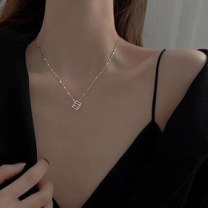 925 Silver Cube Necklace Women Golden Square Pendant Chain Wedding