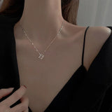 925 Silver Cube Necklace Women Golden Square Pendant Chain Wedding