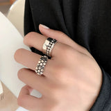 925 Silver Geometric Multilayer Bead Ring Punk Charm Jewelry