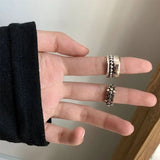 925 Silver Geometric Multilayer Bead Ring Punk Charm Jewelry