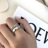 925 Silver Geometric Multilayer Bead Ring Punk Charm Jewelry