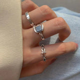 925 Silver Geometric Square Retro Index Finger Ring