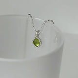 925 Silver Green Crystal Necklace for Women Girl, Water Drop Jewelry Gift