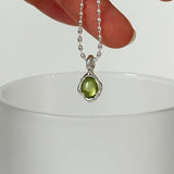 925 Silver Green Crystal Necklace for Women Girl, Water Drop Jewelry Gift