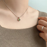 925 Silver Green Crystal Necklace for Women Girl, Water Drop Jewelry Gift