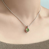925 Silver Green Crystal Necklace for Women Girl, Water Drop Jewelry Gift