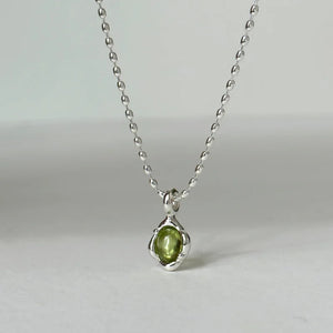 925 Silver Green Crystal Necklace for Women Girl, Water Drop Jewelry Gift