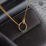 925 Silver Green Zircon Circle Interlocking Pendant Earrings Set