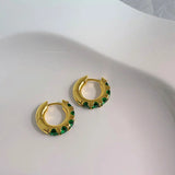 925 Silver Green Zircon Hoop Earrings Retro Style Party Jewelry