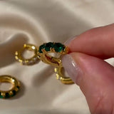 925 Silver Green Zircon Hoop Earrings Retro Style Party Jewelry