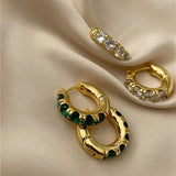 925 Silver Green Zircon Hoop Earrings Retro Style Party Jewelry