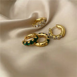 925 Silver Green Zircon Hoop Earrings Retro Style Party Jewelry