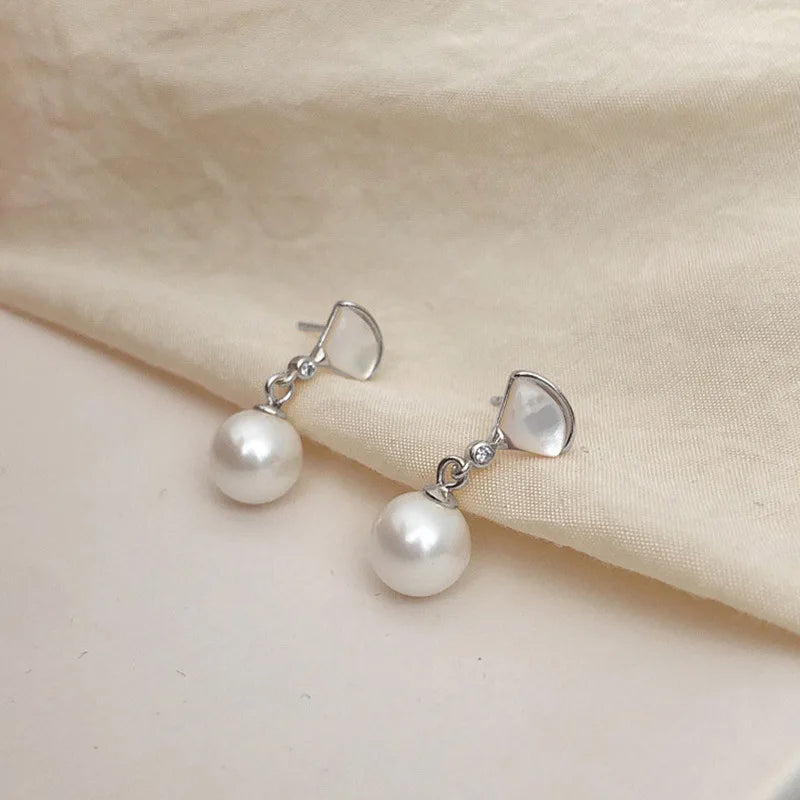 925 Silver Fan Shell Pearl Earrings for Women