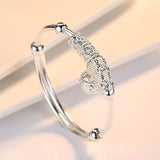 925 Silver Hollow Bells Ball Bangle Adjustable Girl Party Wedding Jewelry