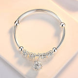 925 Silver Hollow Bells Ball Bangle Adjustable Girl Party Wedding Jewelry