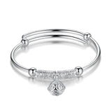 925 Silver Hollow Bells Ball Bangle Adjustable Girl Party Wedding Jewelry