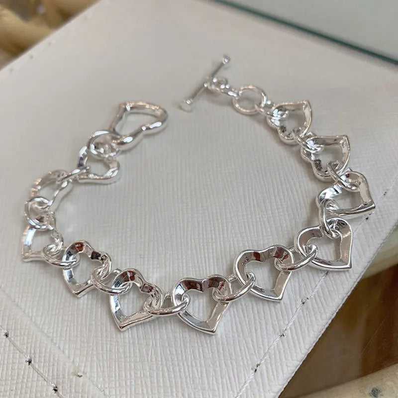 925 Silver Heart Bracelet Women All-Match Jewelry