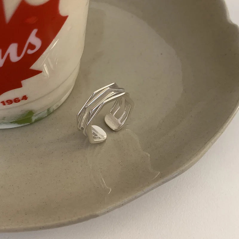 925 Silver Hollowed Out Index Finger Multilayer Ring Women's Jewelry