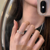 925 Silver Hollowed Out Index Finger Multilayer Ring Women's Jewelry