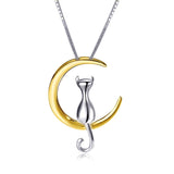 925 Silver Japanese Cat on Moon Necklace Female Clavicle Chain