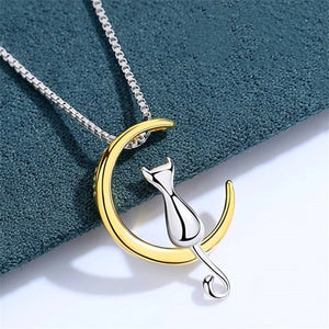 925 Silver Japanese Cat on Moon Necklace Female Clavicle Chain