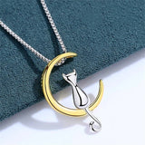 925 Silver Japanese Cat on Moon Necklace Female Clavicle Chain